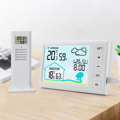 Wireless Weather Station Indoors Outdoors Temperature Display Clock Alarm Adjustable Backlight
