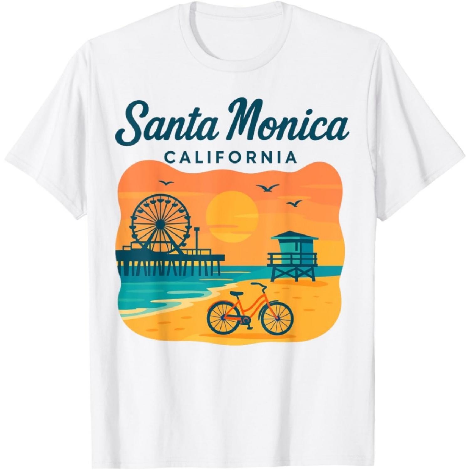 Santa Monica Pier California Retro Beach Souvenir T-Shirt(1) S