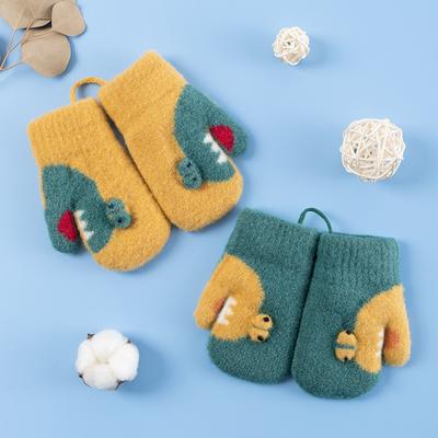 Xuehuaxiu Children's Thermal Gloves, Cute Cartoon Knitted Neck Hanging Double-layer Velvet Thickened Mittens Wholesale