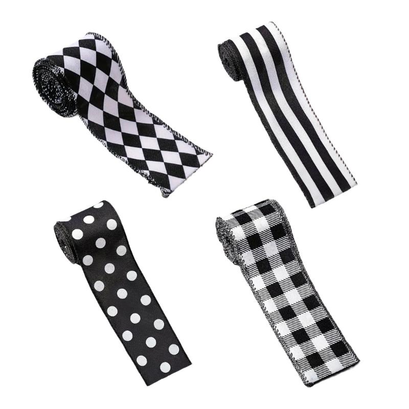 Durable Polyester Christmas Ribbon Strips For DIY Crafts Gift Packaging Tree Decorations Classical Black White Design