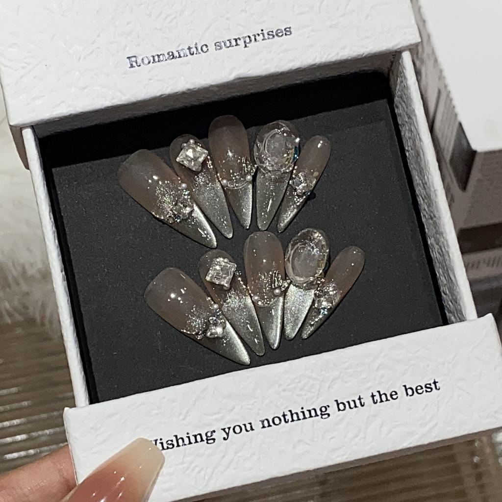 Gradient Side Light French Cat Eye Broken Diamond Alloy Butterfly Sweetheart Oli Patch