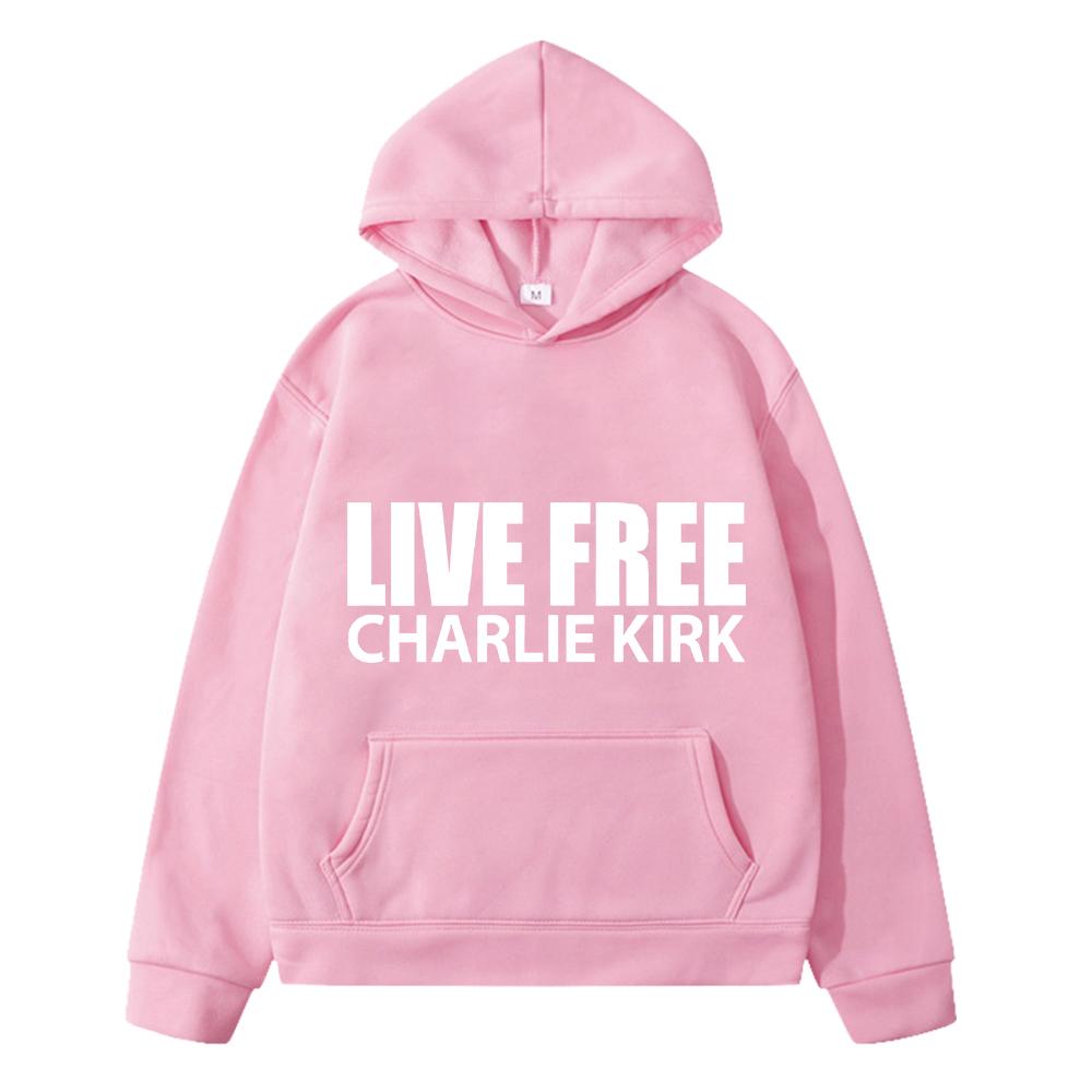 

LIVE FREE Charlie Kirk FREEDOM Print anime hoodie Fleece sweatshirt boy jacket Kawaii Autumn hoodies pullover kids clothes girls 130 розовый