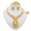 Fashion Indian Dubai Gold Color Jewelry Sets Big Necklace Earring Ring Bracelet Sets For Women African Bridal Wedding Gifts