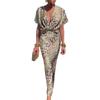 Spring new women's clothing, Europe, America, fashion knot printing sexy V-neck high-waisted dress