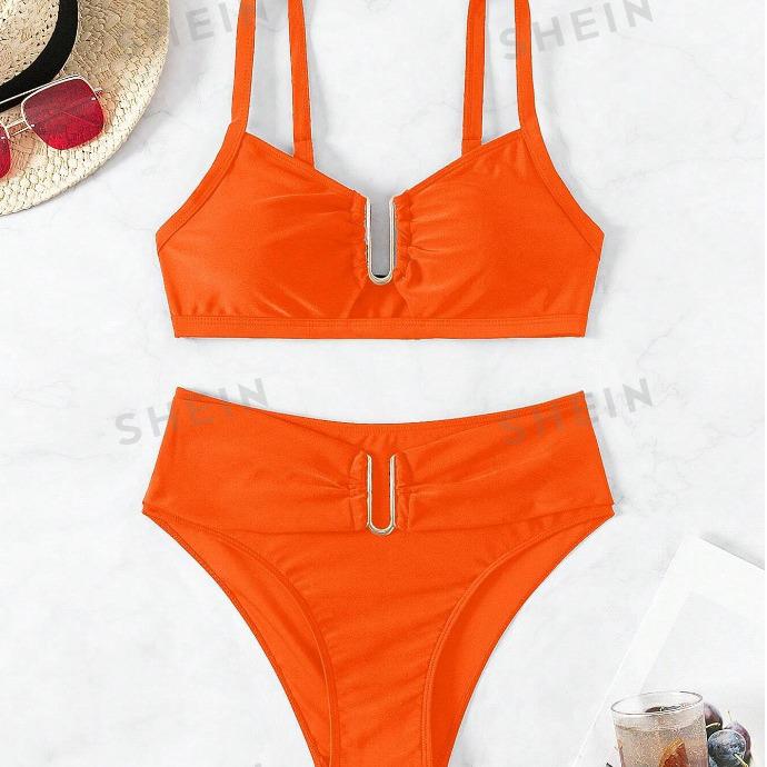 2024 U-Shaped High-Waisted Women's Two-Piece Bikini for Beach Vacation