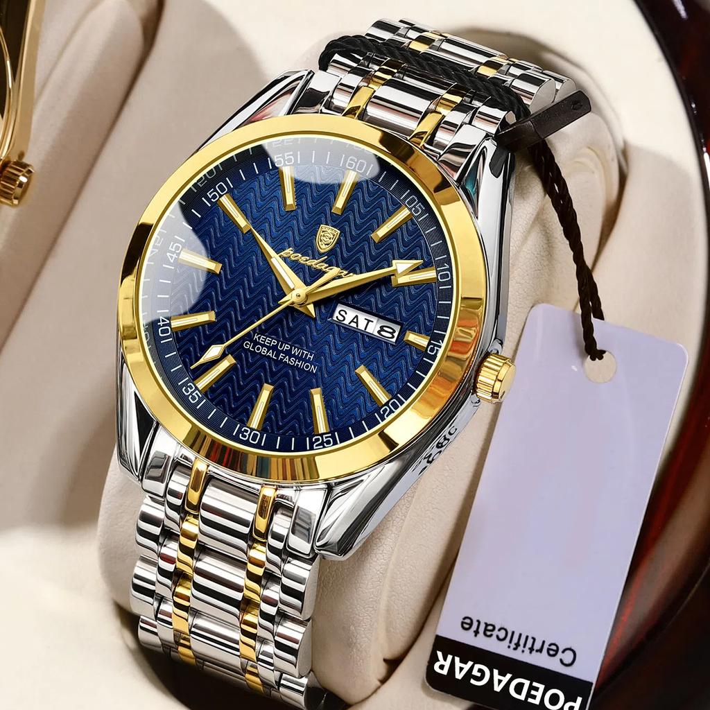 Top Luxusmarke Hochwertige Business Herrenuhren Edelstahl Wasserdicht Leuchtend Datum Woche Luxus Quarzuhr Herren