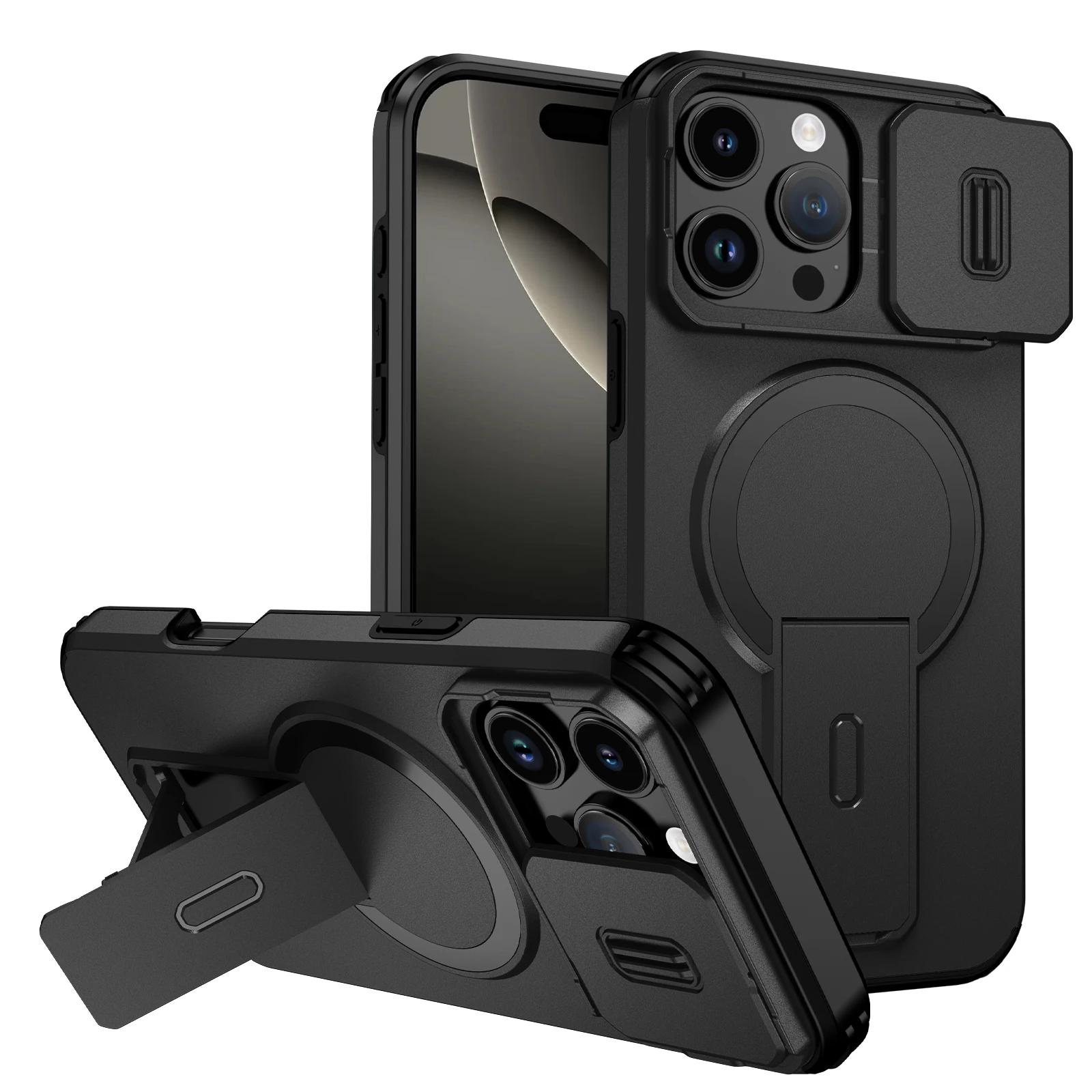 

Чехол для Iphone 17 Pro Max Air 16 Plus 16e 15 14 12 13 Pro Iphone17 Магнитная броня Вращающаяся складная подставка Аксессуары iPhone 14 Pro Max чёрный