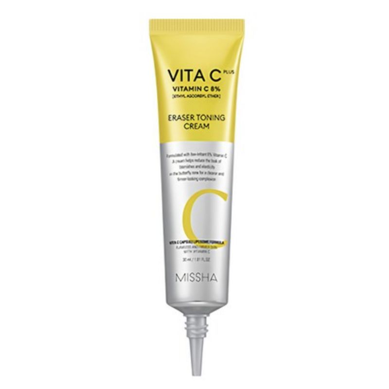 MISSHA Vita C Plus Eraser Toning Cream 30ml – Brightening Vitamin C Cream for Dark Spots & Uneven Skin Tone 1pcs