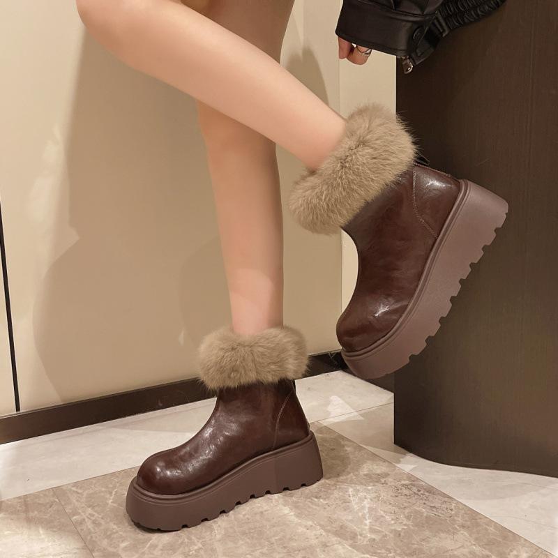 Mao Mao short boots thick-soled fur integrated snow boots winter new piled thickened warm Northeast cotton