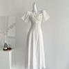 Square collar bubble sleeve dress women's summer leisure temperament gentle wind vacation hollow long skirt