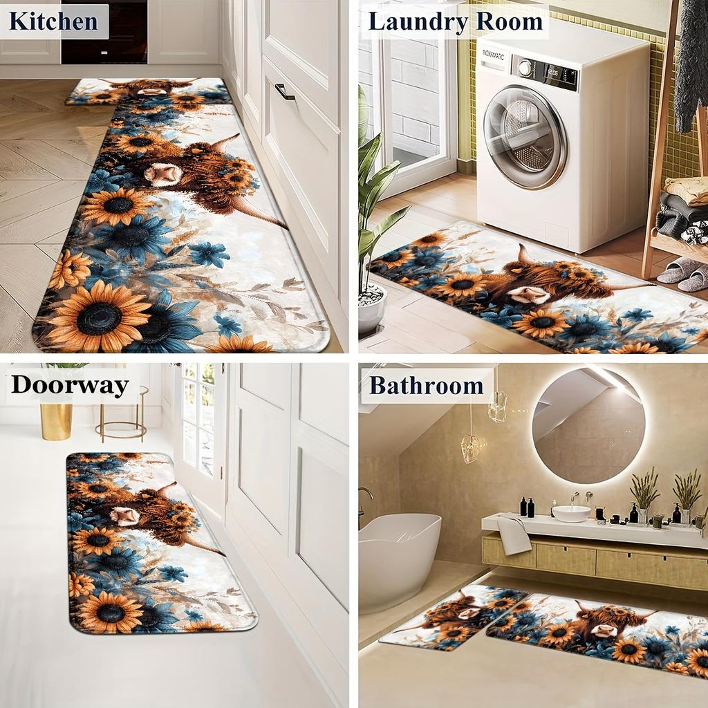 1Pcs Cow Pattern Floor Mat Modern Kitchen polyester Rug, Non-Slip Colorful Indoor Carpet, For Home Bathroom Bedroom Living Room Decor