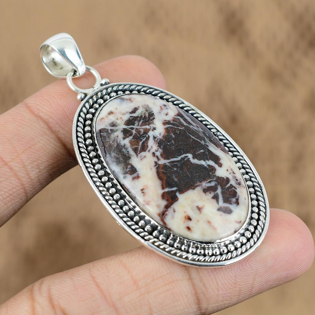 925 Silver Oval Coconut Jasper Stone Sister Art Deco Birthday Pendant Jewelry