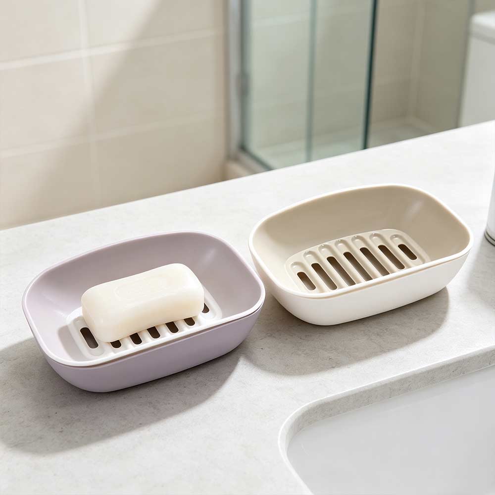 Boîte à Savon Double Couche Séchage Rapide Porte-Savon en Plastique Étagère de Rangement Pratique pour Savon Ménage