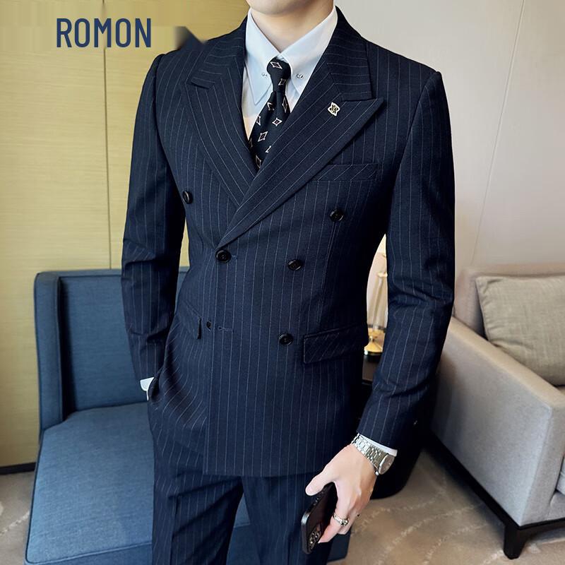 ROMON Men s Striped 3-Piece Suit Set 2XL