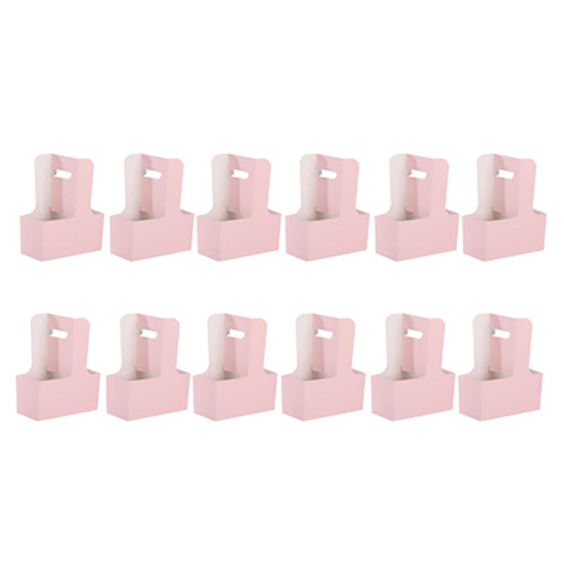 

12 Двухслойных бумажных подарочных пакетов с ручками - Крафт-бумага/Розовые пакеты для свадебных сувениров для горячих или холодных напитков, цветов розовый