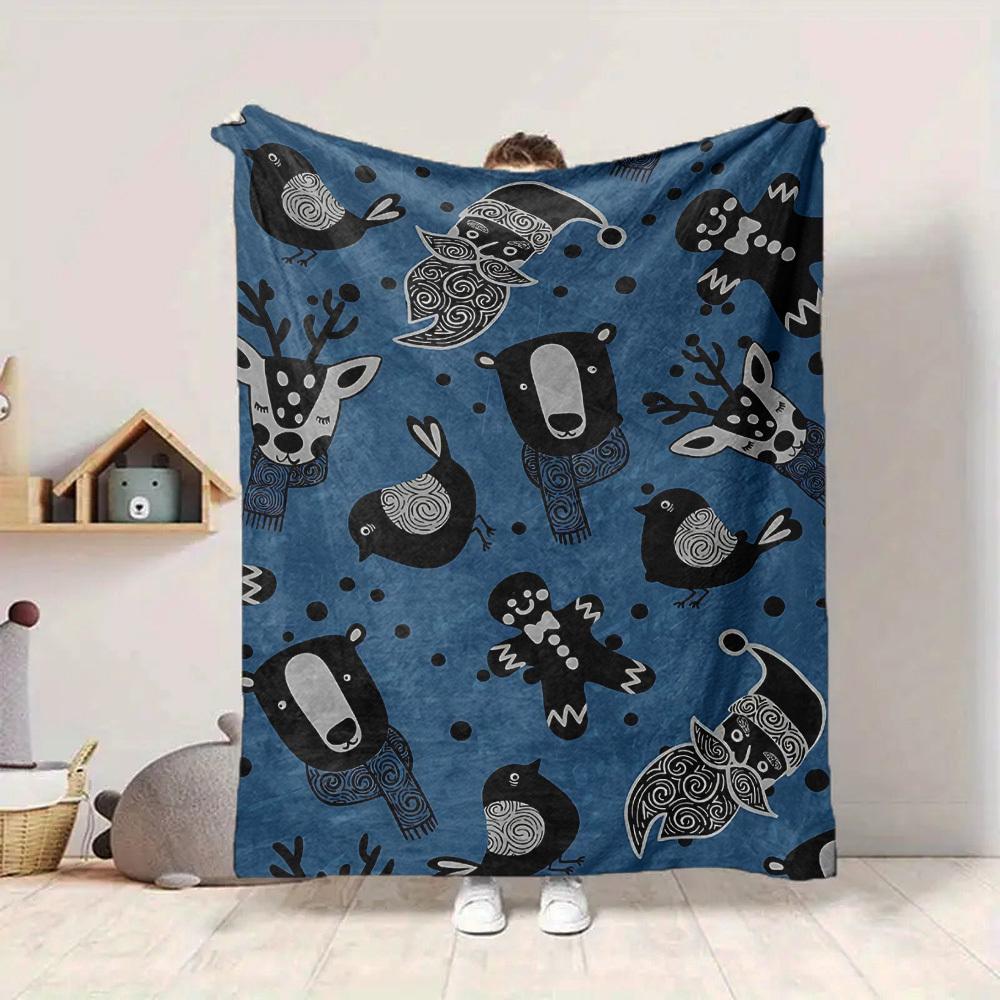 1pc Winter Animals Print Blanket Lightweight Flannel Throw Blanket For Sofa, Bed, Living Room, Office, Outdoor Travel, Camping, Soft All-Season Throw