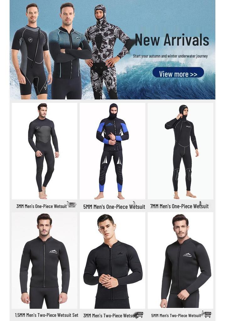 Men's 3MM Plus Velvet Warm Long Sleeve Diving & Fishing Wetsuit