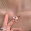 Collier Cœur Rose Nœud en Argent Sterling 925 - Chaîne de Clavicule Polyvalente pour Femme