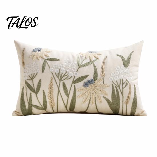 Flower Pattern Cushion Cover Floral Embroidered Cover, Decorative Throw Pillow Spring Home Refresh Decor Farmhouse for Living Room Sofa Couch