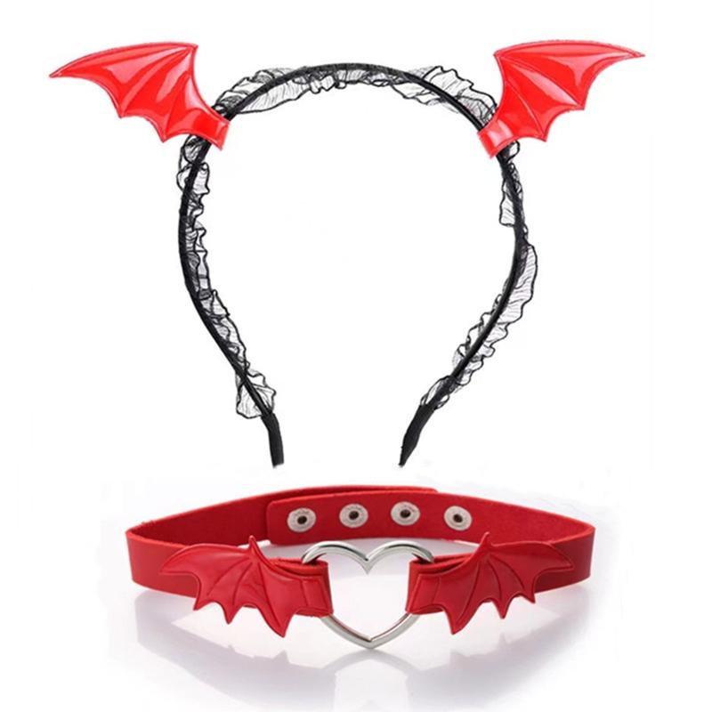 2pcs Animal Costume Set Bat Wings Headband Choker Set Kids Fancy Costume Kit Cartoon Accessories for Halloween Party