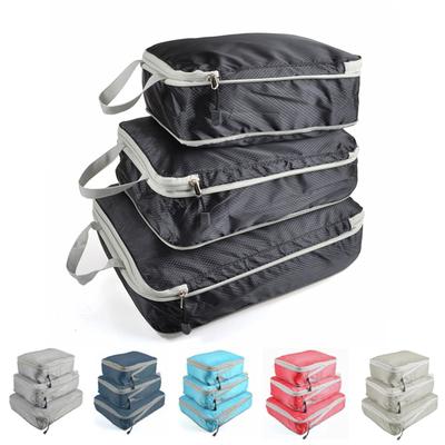 Nylon Waterproof Foldable Storage Bags with Zipper Travel Packing Organizers Set of 3 Lightweight Durable Cubes for Clothes Accessories