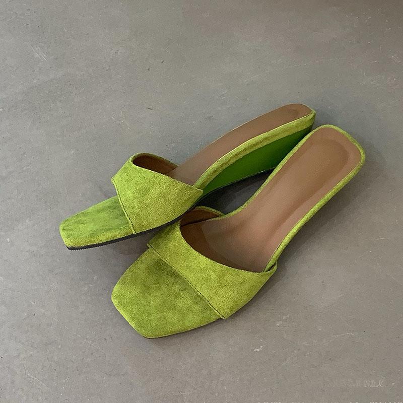 Fashion Fashion Square Toe Ladies Wedges Slippers Shoes New 2025 Summer Female Sandals Footwear Wedges Slides Slippers Shoes For Women