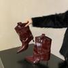 Herbst Lackleder Feine Stiefel mit Schaft Mode Spitze Zehen Schaft Rutschfest Verschleißfest Stiefeletten