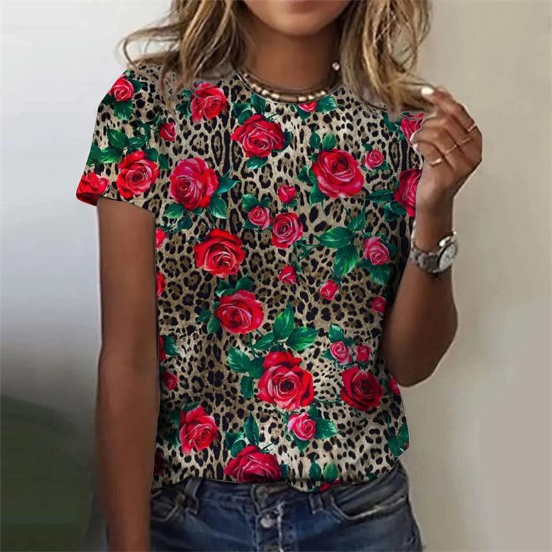 Women's T-shirt Summer Fashion Short Sleeve Top 3D Printed Casual Leopard Print Pattern T-Shirt