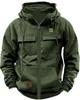 Men's Multi-Pocket Leather Patch Hoodie for Autumn/Winter – European & American Youth Style Sweatshirt Jacket