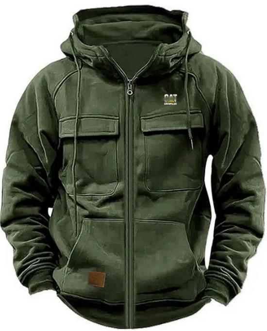 Men's Multi-Pocket Leather Patch Hoodie for Autumn/Winter – European & American Youth Style Sweatshirt Jacket