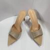 Summer women's stunning fine-heeled rhinestone high-heeled slippers with skirt pointed one-word high heels, sexy and not tired