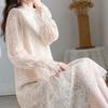 Autumn/Winter Lace Dress: Fleece-Lined, Long-Sleeve, Mid-Length, Elegant Fairy Style for 2025