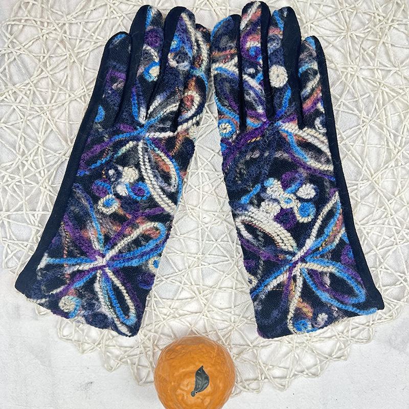 Ethnic Style Knitted Gloves Fashion Embroidery Outdoor Warm Retro Gloves Cycling Finger Gloves