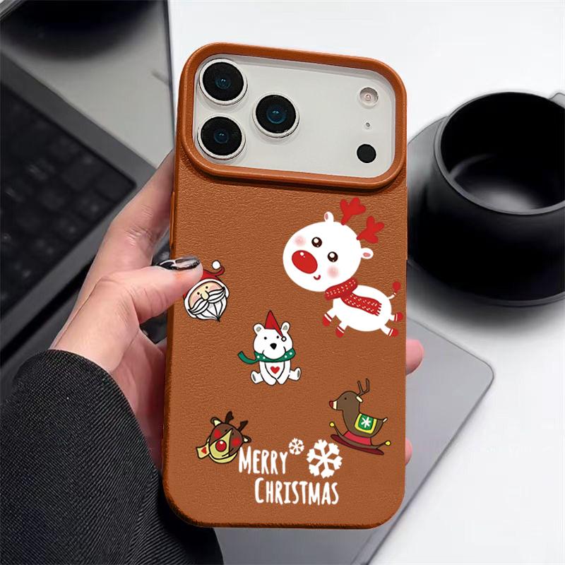 For iPhone 17 Air Case Christmas Tree Santa Claus Leather Texture Cover For iPhone 16 Pro Max 15 14 13 12 11 16e Funda iPhone17 Pro Max Soft Cover