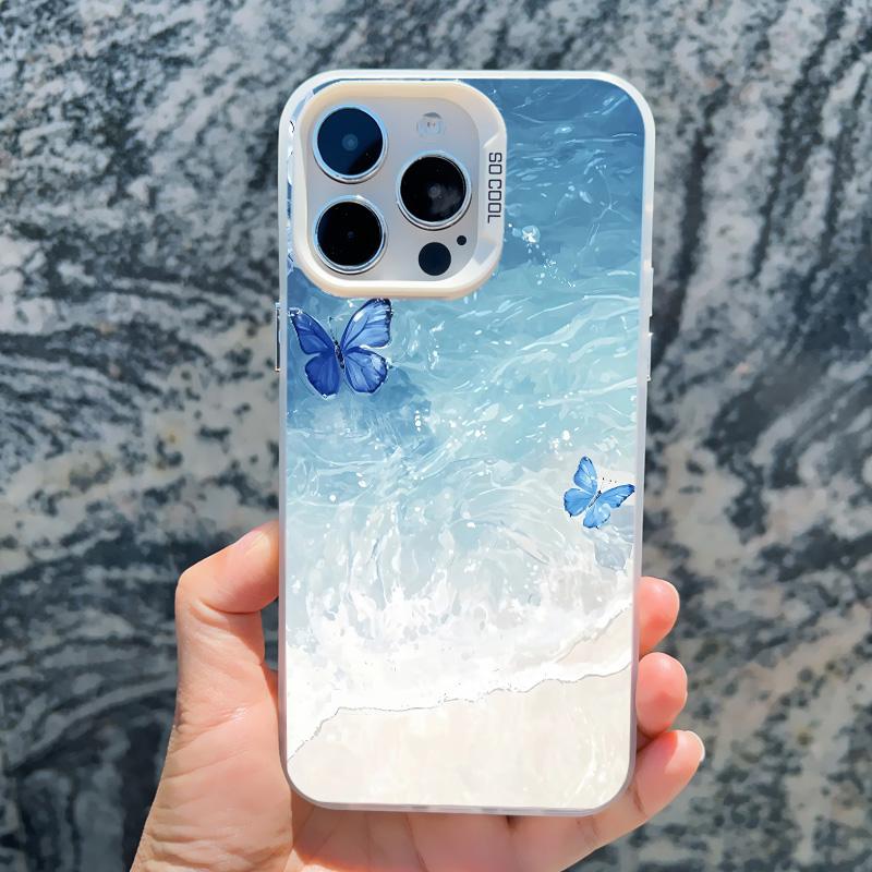 Blue Butterfly Ocean Waves Phone Case For iPhone 14 13 12 11 Pro Max 16 15 Pro Max 13 Mini 16 15 14 Plus Shockproof Laser Covers