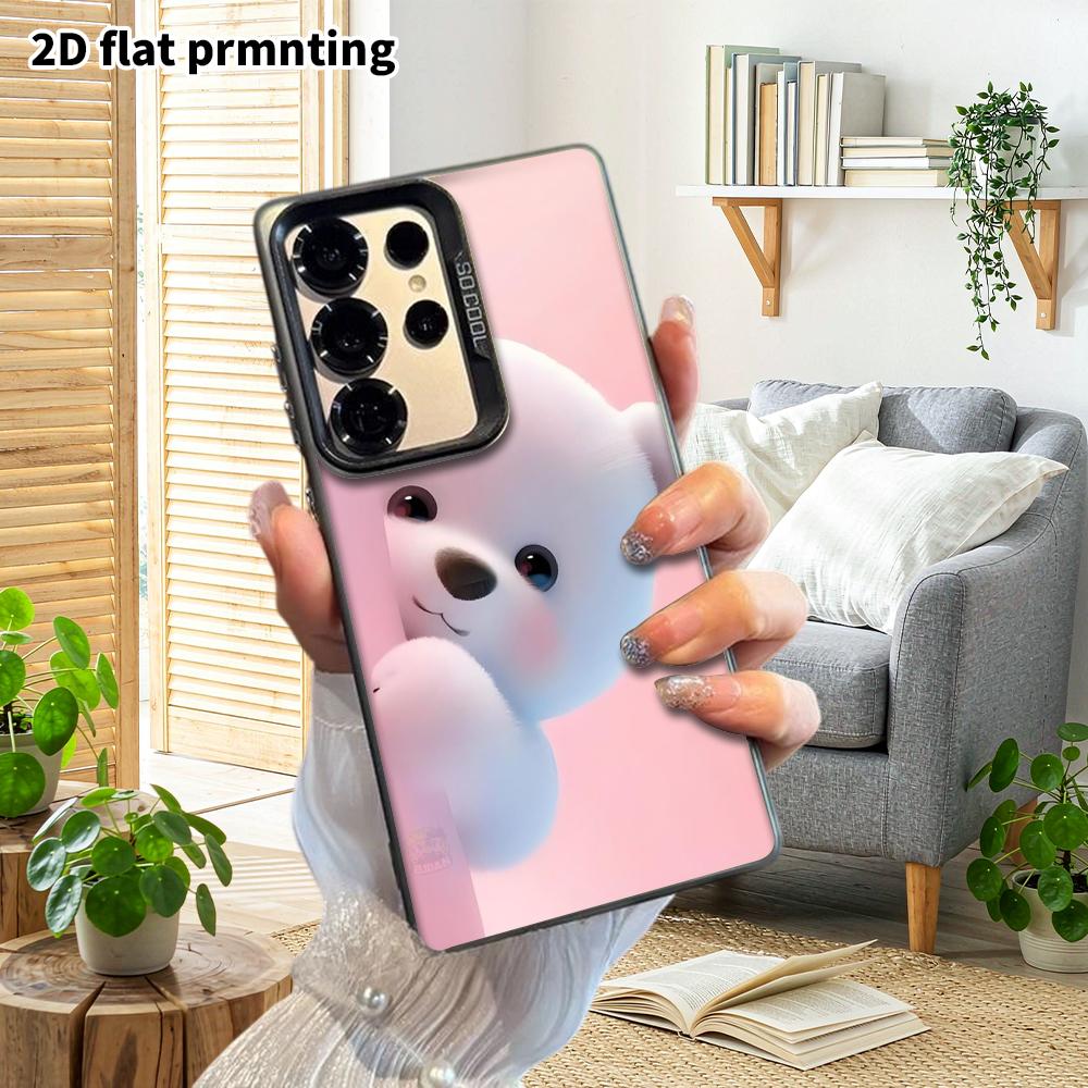 Phone Case: 2D Flat Samsung Galaxy A34 A35 M05 M06 S20 S22 S21 FE Plus 5G Protective Case, Couples Style, Little Bear Hiding Behind a Pole, Christmas 