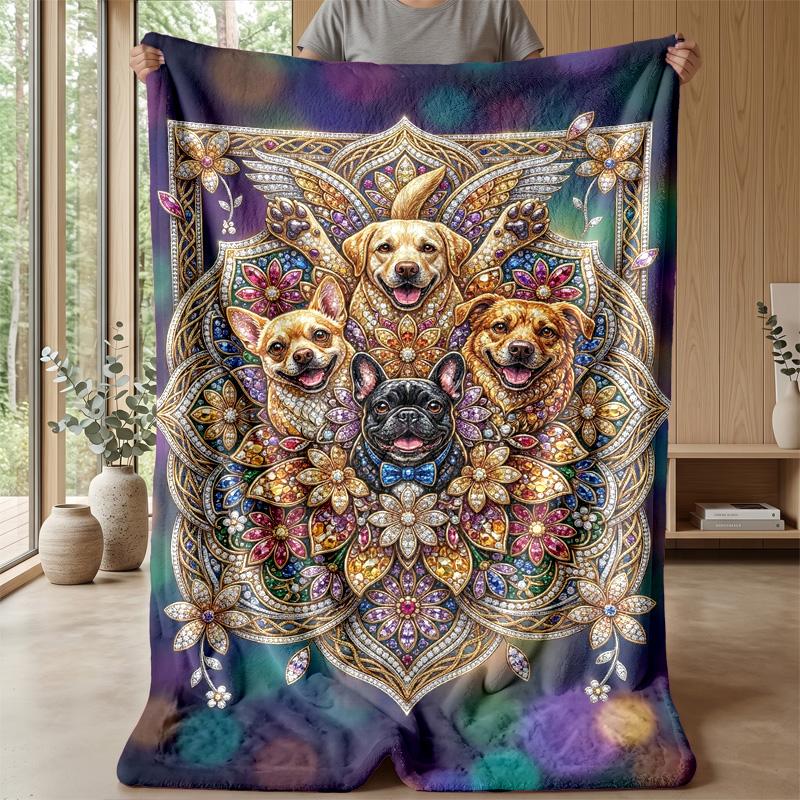 Floral Garden Pup Theme blanket Lightweight Warm Flannel Blanket Decorative Throw Blanket for Home Decoration