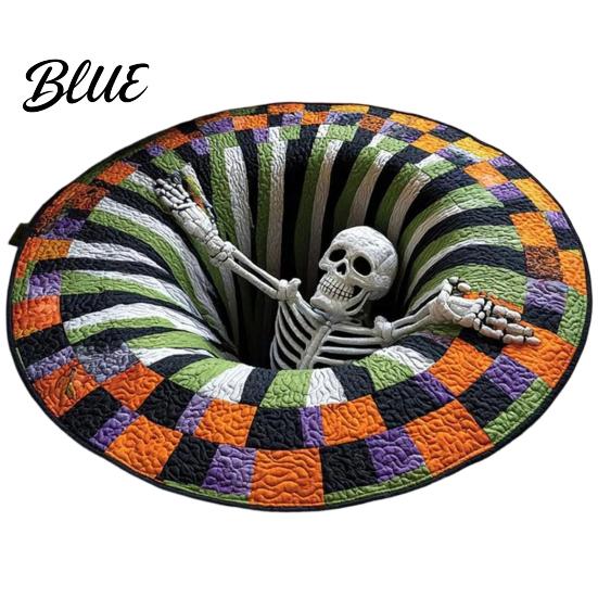 Weiche Rutschfeste Fußmatte 3D Halloween Teppich Bodenlose Grube Illusion Gesteppte Optik Gruselige Wohnzimmer Dekor Matte Rutschfeste Teppich für Schlafzimmer Geist 60cm D black