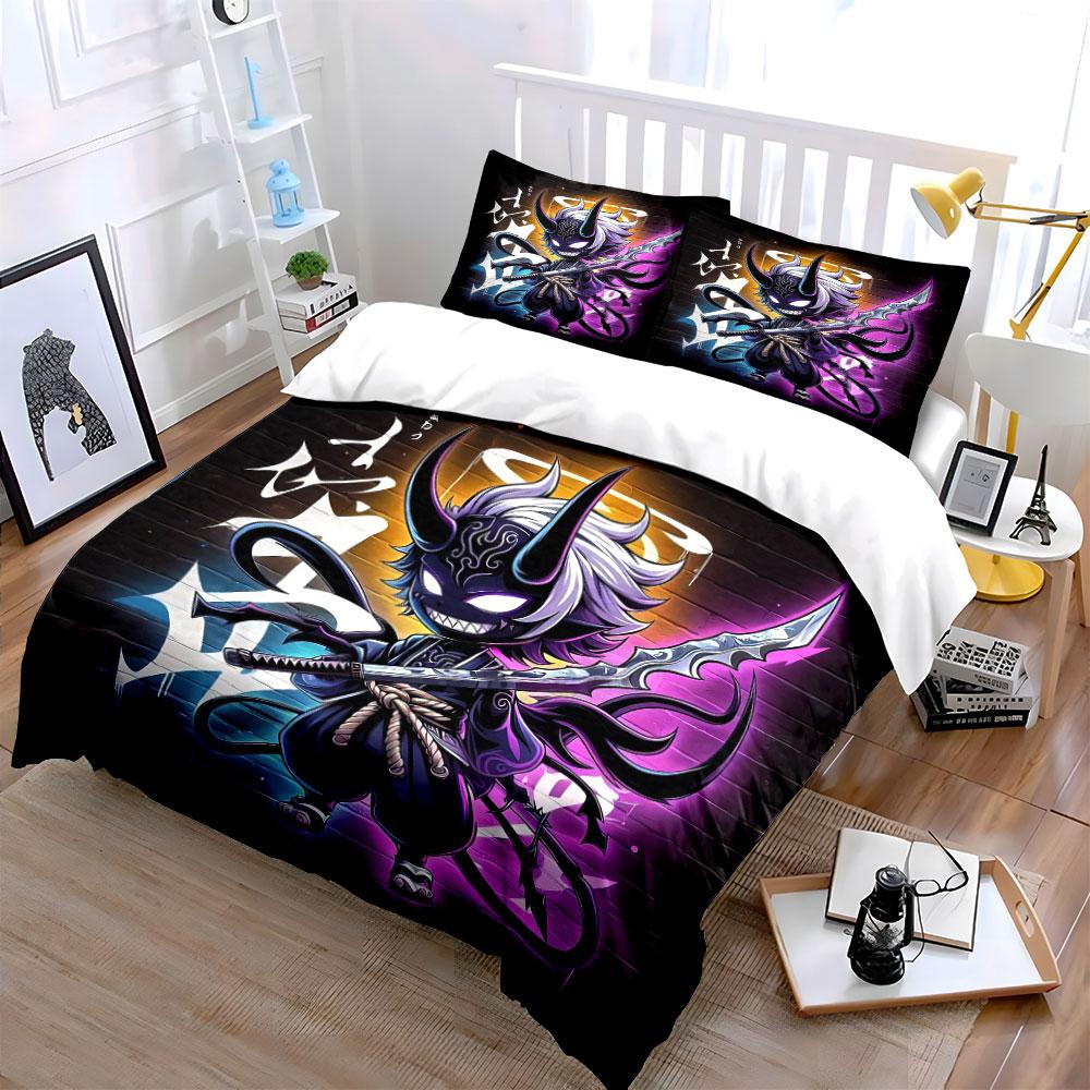 Samurai Demon Themed Decor Set Bedding Set With 1 Duvet Cover 2 Pillowcases Single Double King Queen, Gift