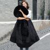 Winter Plus Size Jacket Women Long Sleeve Knee Length Thick Plush Furry Hood Pockets Zipper Button Closure
