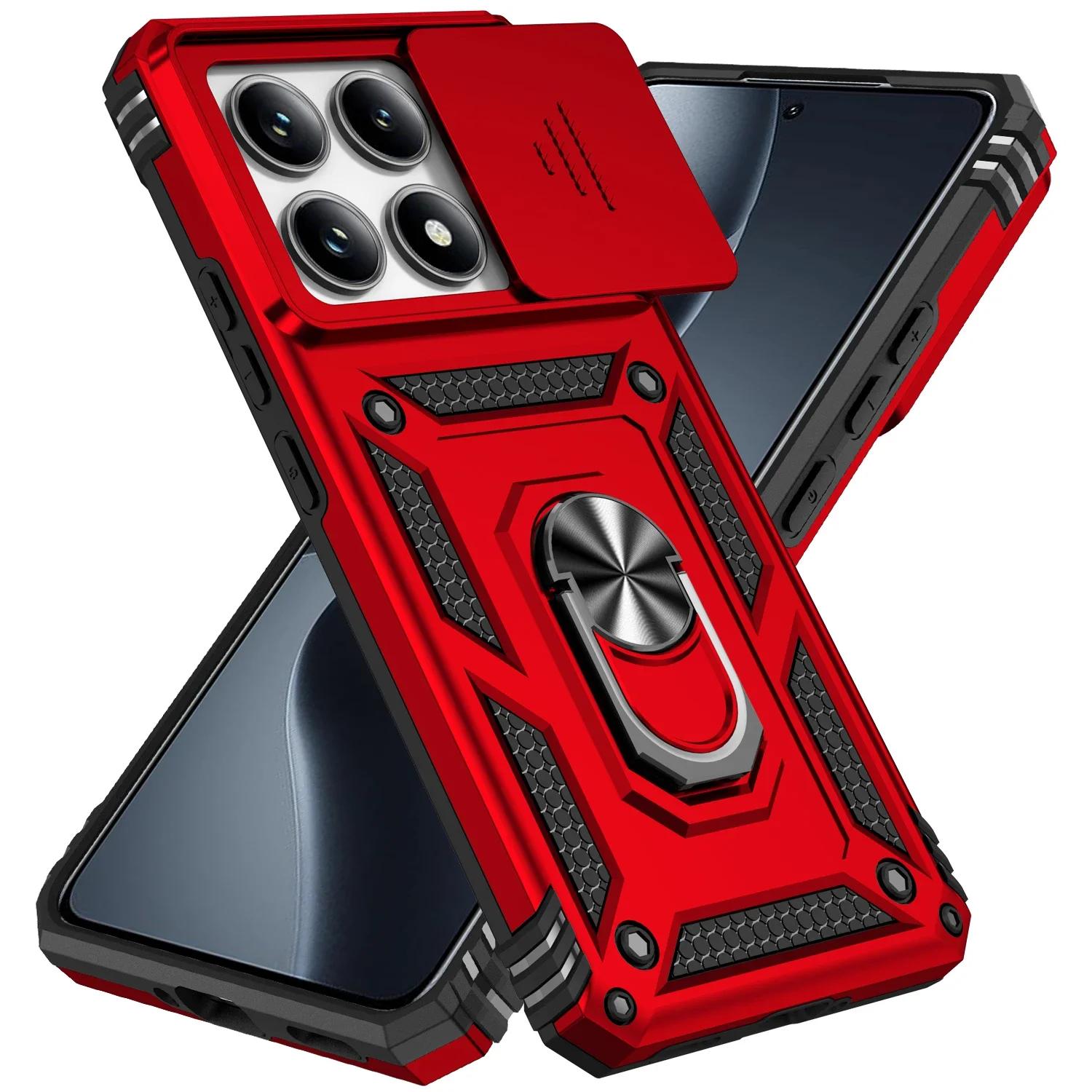 

Противоударный чехол Armor для Xiaomi 14T с магнитным кольцом-подставкой для автомобиля, вращающейся шторкой для защиты объектива камеры, военный класс защиты для Xiaomi 14T Pro For Xiaomi 14T Pro красный