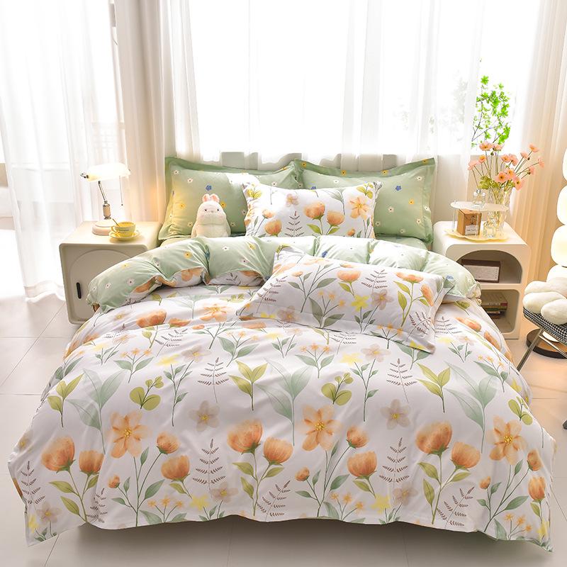Plant Cashmere Sanded Four-Piece Bedding Set for Dorms & Homes