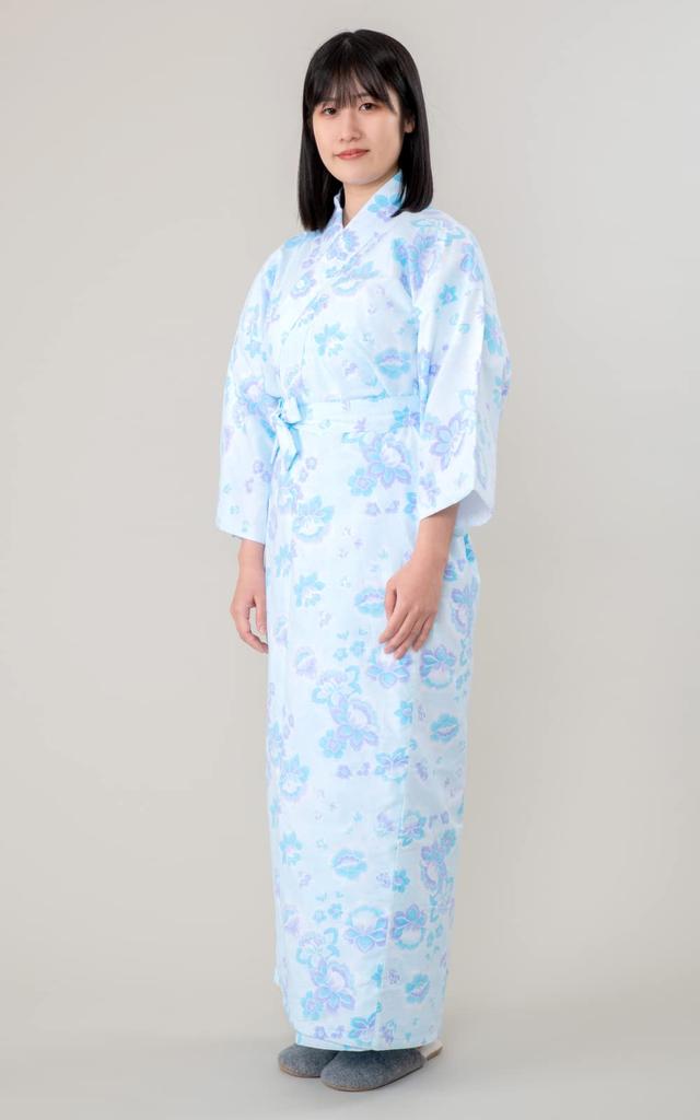 Aiai Gaze Fabricat în Include Potrivit pentru Yukata de damă în stil Ryokan, Culoare, Japonia, 100% Bumbac, Gaze cu strat dublu, Obi, (L, albastru)