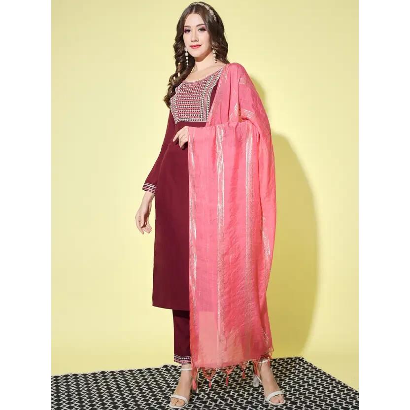 Bollywood Cotton Rayon Kurta Pant Dupatta Set Women Party Wear Top Tunic Kurti SC-2125