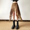 Vintage Lace High Waist Skirt Women Retro Loose Irregular Hem A Line Midi Skirts