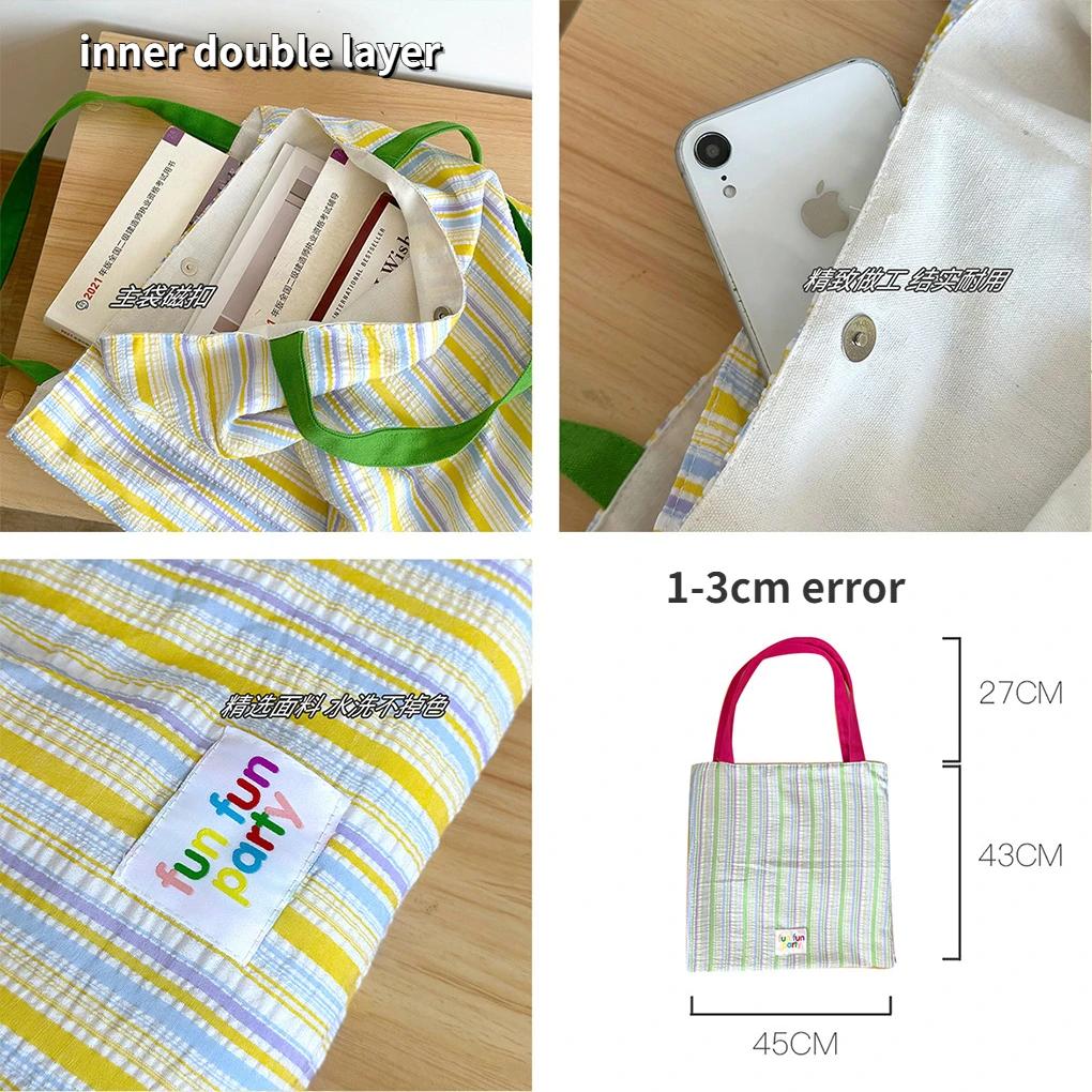 Contrast Color Women's Cloth Shoulder Bag Stripe Letter Design Ladies Commute Tote Handbags Large Capacity Female Shopping Bags