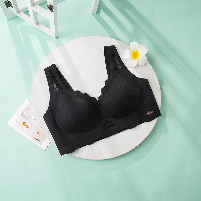 

Large size ice silk back underwear seamless thin one-piece steel-free ultra-thin bra cover 5XL чорний