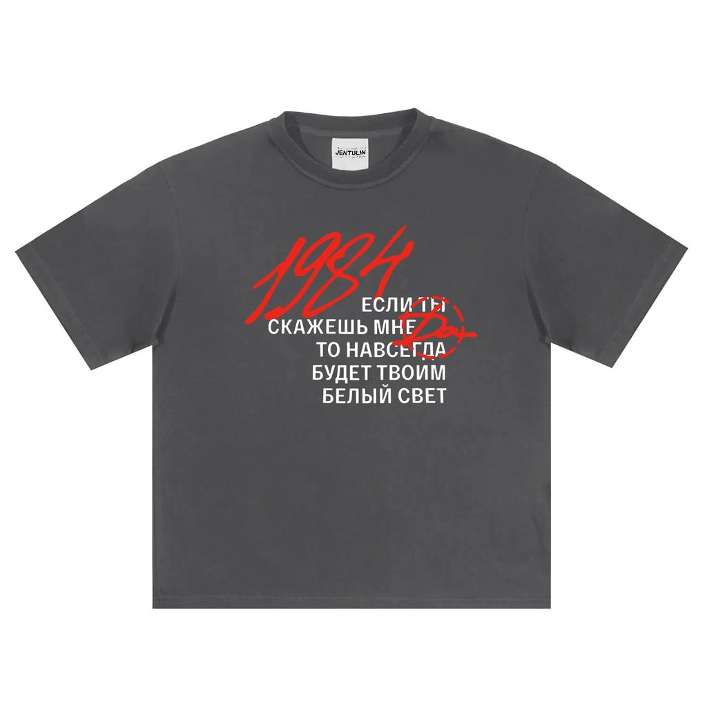 Harajuku Streetwear Pánské tričko 1984 Grafický potisk Oversized Hip Hop Y2k Korejská móda Vintage Tričko s krátkým rukávem Oblečení Léto