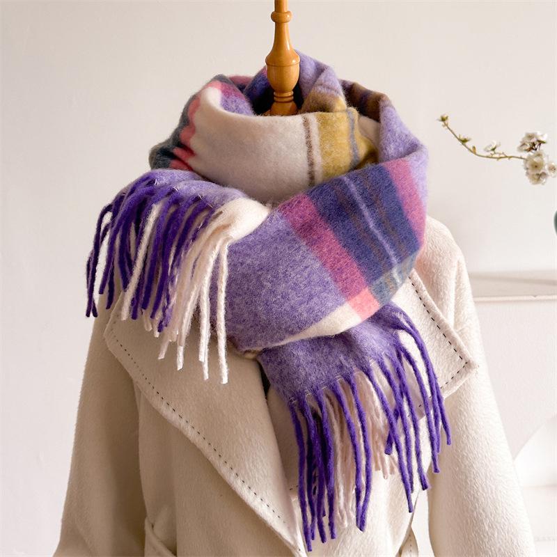 

Winter Thick Warm Scarf Women Cashmere Shawl Wraps Pashmina Neckerchief Bufanda Female Rainbow Hairy Tassel Echarpe Poncho 210x50 CM