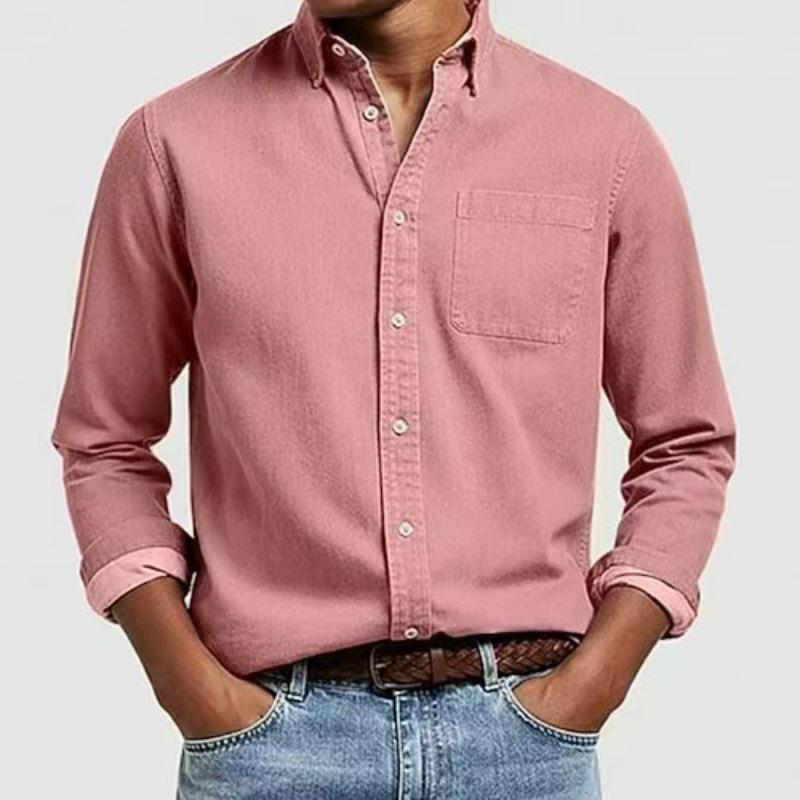 Mens Casual Loose Long Sleeve Solid Button Down Shirt S розовый